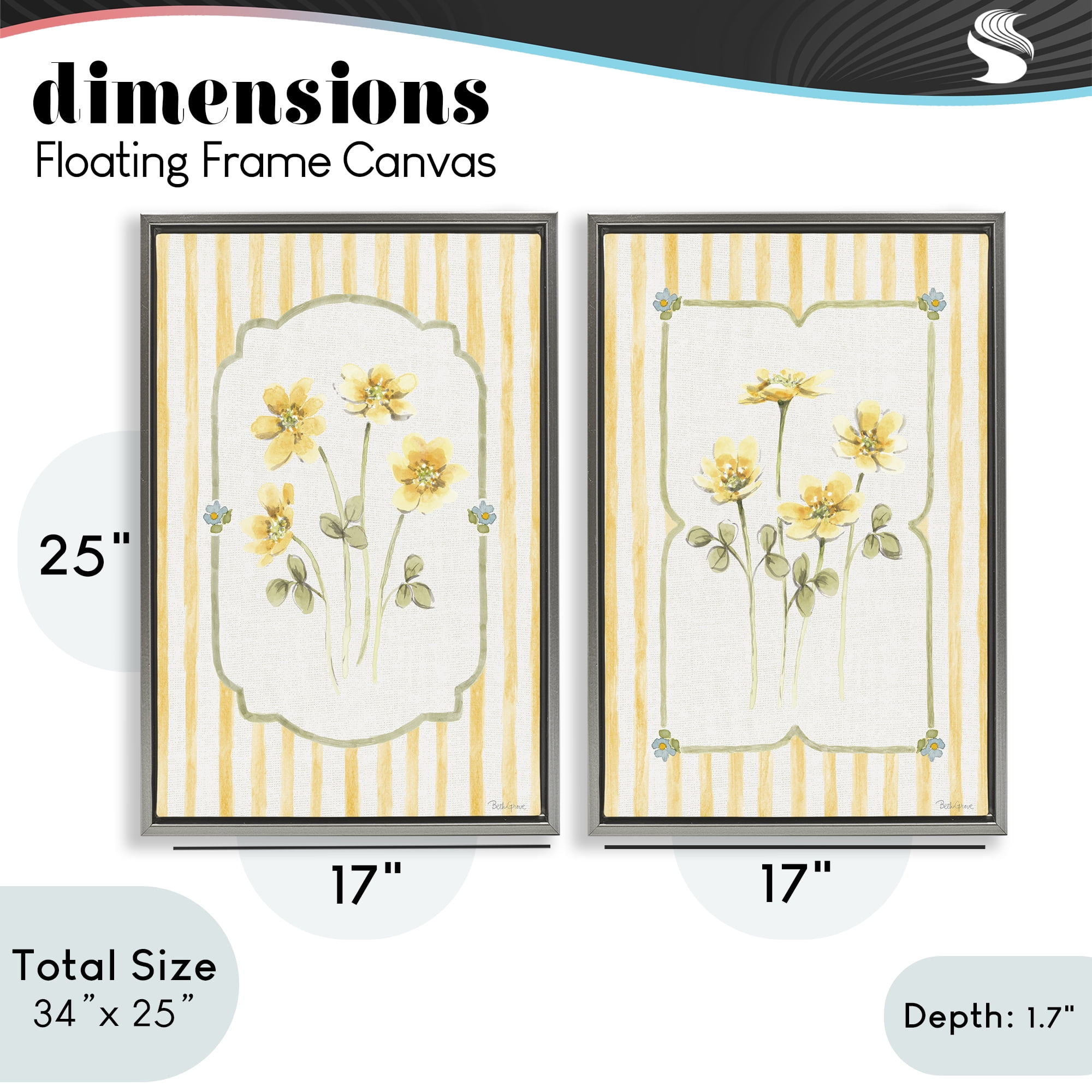 Stupell Industries Sweet Honey Blooms 2 Piece Gray Framed Floater Canvas Set, design by Beth Grove