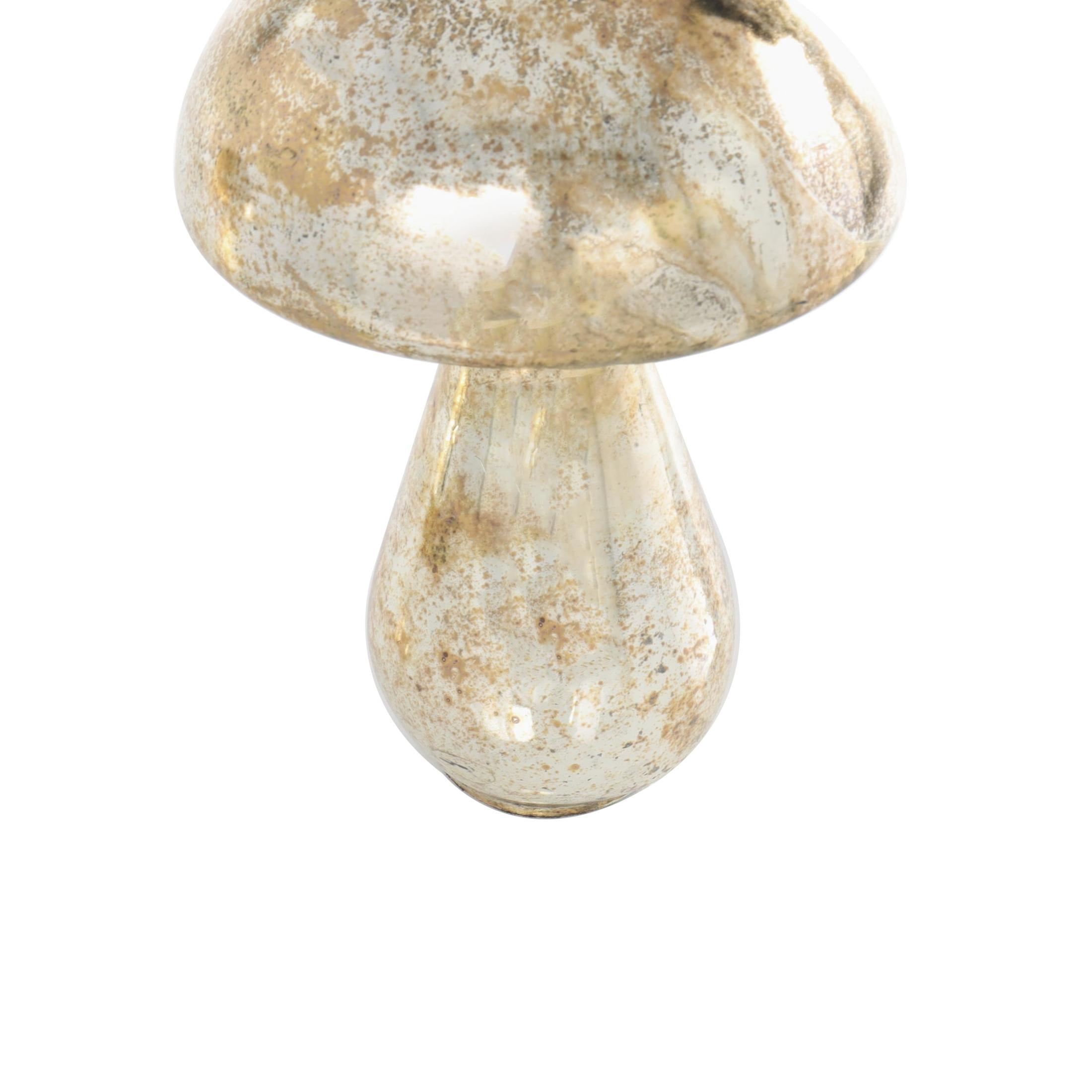 12", 10"H Champagne Glass Handmade Glossy Weathered Mushroom Sculpture, by DecMode (2 Count)