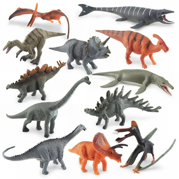 Gufoponas Juego de juguetes de dinosaurio pequeño realista de 4 pulgadas, 12 piezas de adornos para cupcakes de fiesta de dinosaurio, figuras de dinosaurios de 4 pulgadas para niñas, niños, niños pequ
