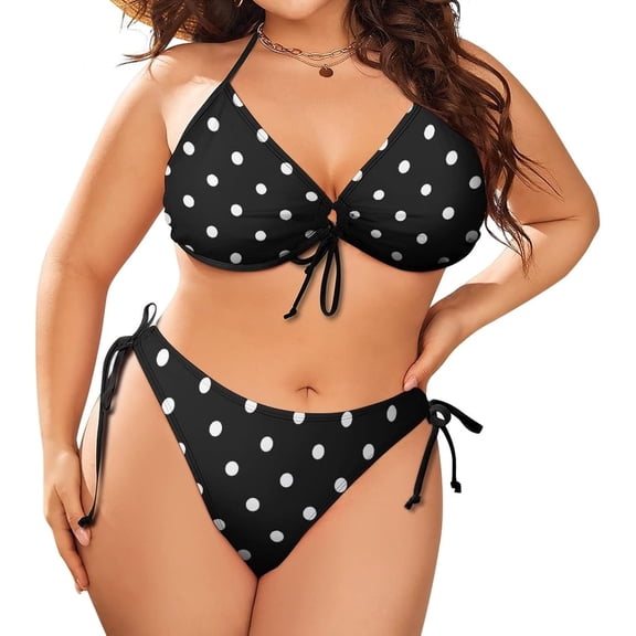 Top-kevin Polka Dot Black and White Simple Pattern Women's Bikini Sets Sexy Plus Size 2 Piece Swimsuit Swimwear Bathing Suits