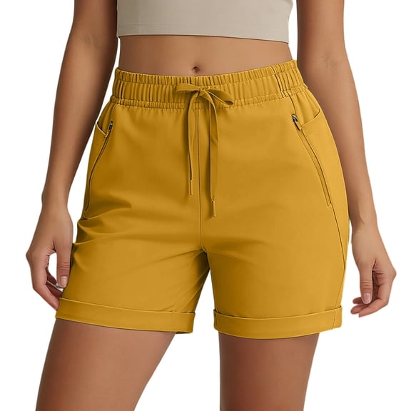 fatyb Women's Stretch Athletic Shorts with Zipper Pockets Lightweight Workout Athletic Running Shorts
