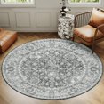 thumbnail image 1 of Boho Vintage Round Rug ft- Faux Wool Dreely Washable Area Rug Small Distressed Throw Rugs Floor Carpet for Door Mat Entryway Bedrooms Laundry (Round - ; Diameter Border ), 1 of 7