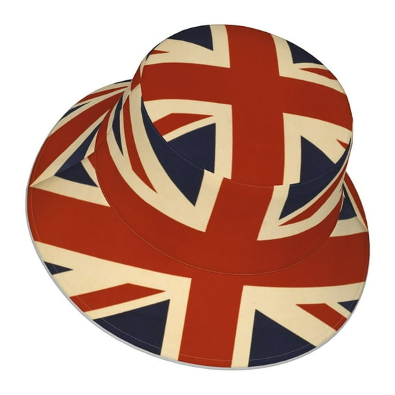 Unisex Retro British Flag Bucket Hat Fisherman Cap Reversible Travel Sunhat With Reflective Stripe