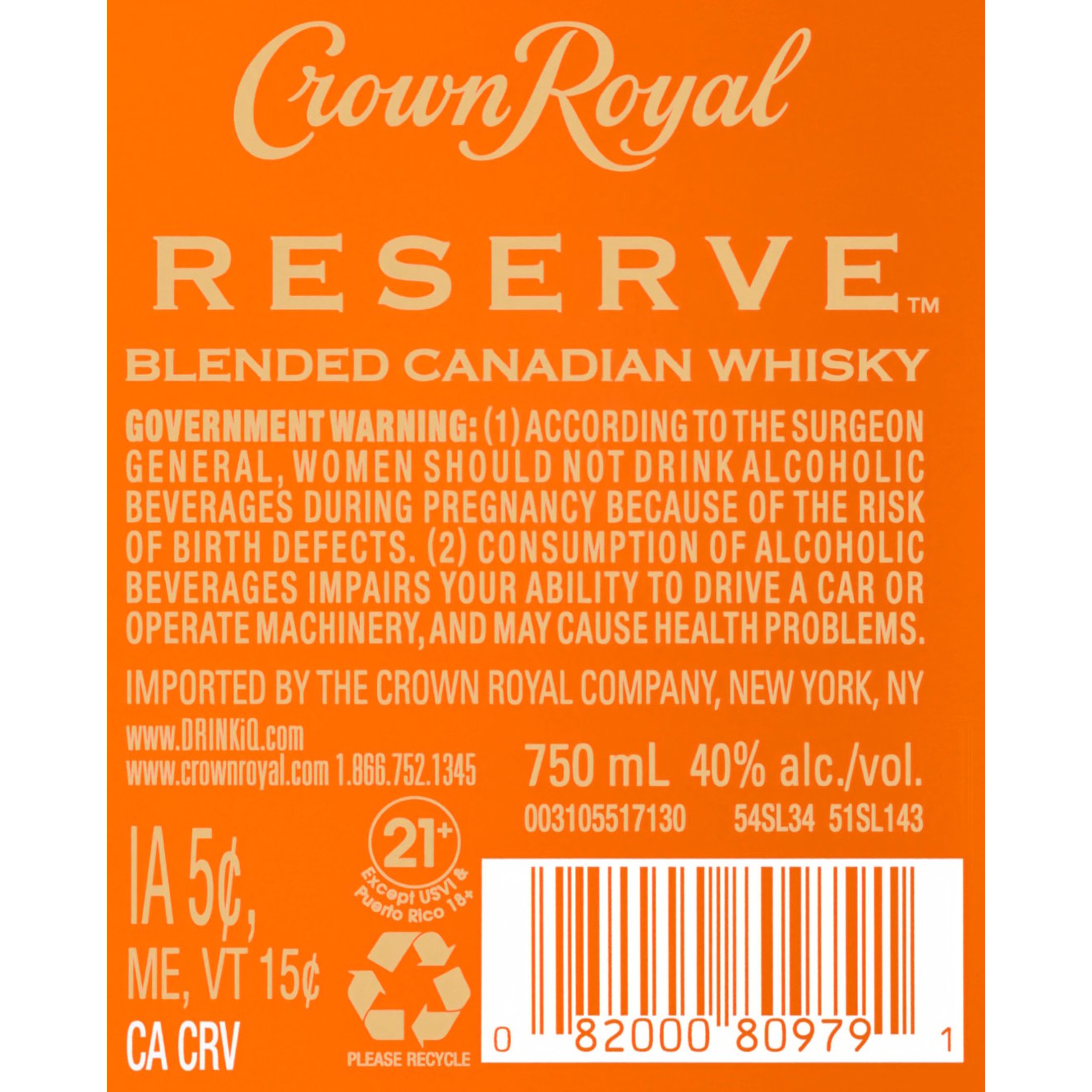 thumbnail image 3 of Crown Royal Reserve Blended Canadian Whisky, Aged 12 Years, 750 mL, 40% ABV, 3 of 9