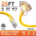 thumbnail image 2 of Extensión eléctrica Deeklify de 7,5 m, calibre 12, 3 tomas, resistente al agua, 2 of 8