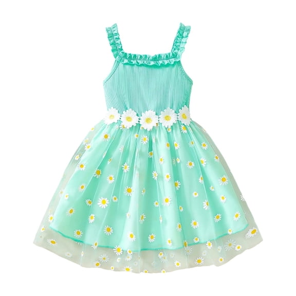 XEGLSBU Summer Girls Dreeses Sleeveless Tiered Ruffle Dress for Toddler (Mint Green Size 100)