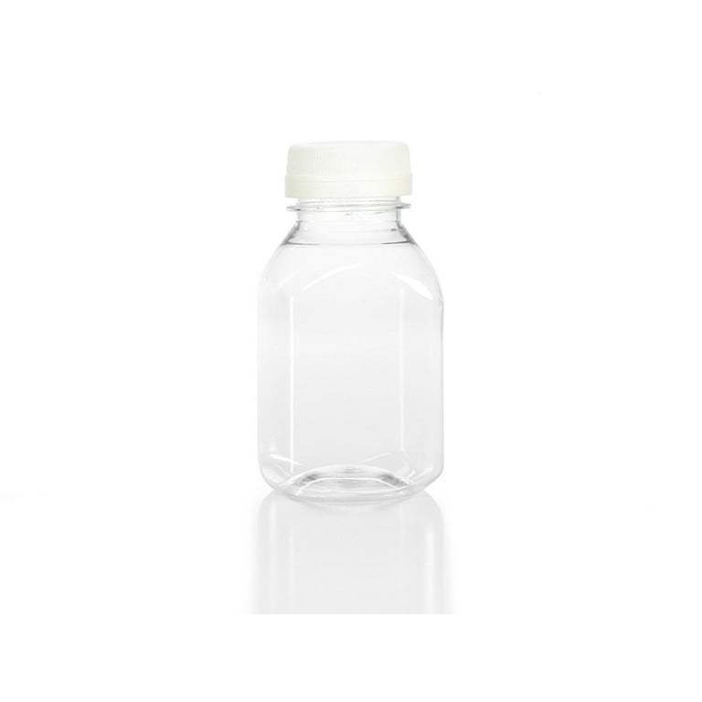6 Packs Empty Plastic Juice Bottles with Black Caps, Reusable