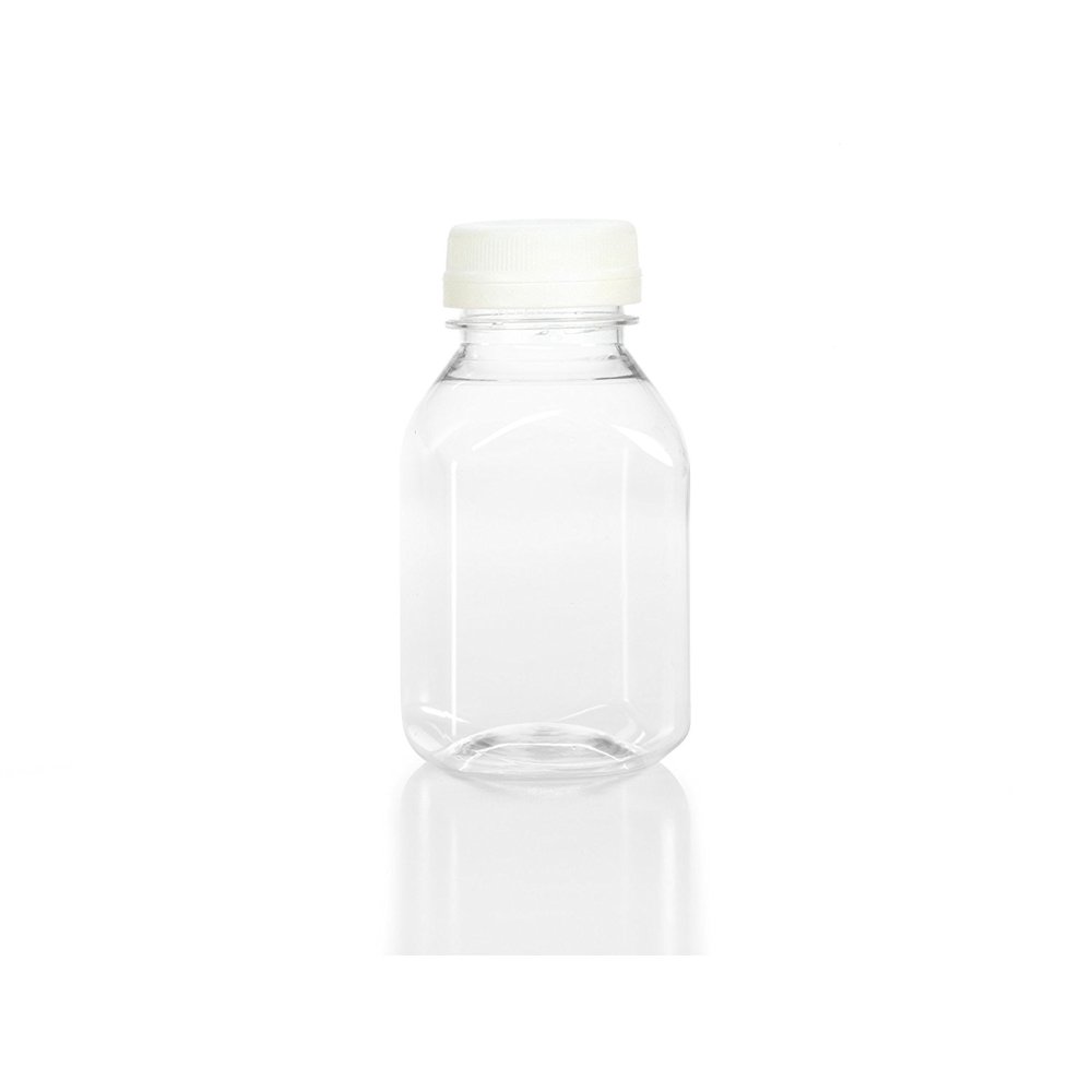 (6) 8 oz. Clear Food Grade Plastic Juice Bottles 8 oz. with Caps (6/pack) (8 oz., White Lids