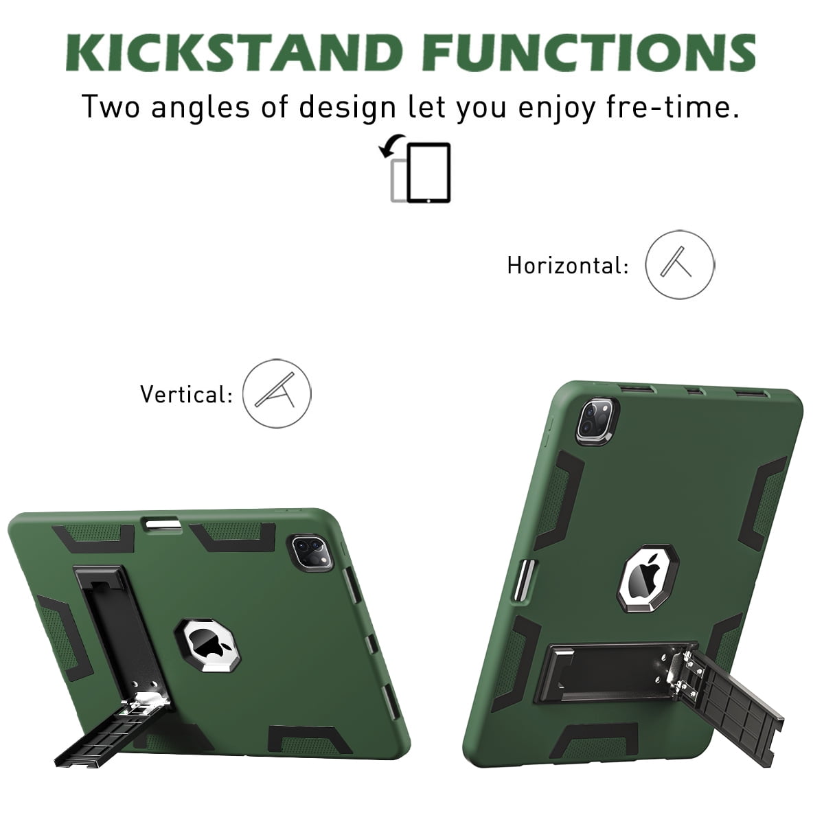For iPad Pro 12.9 Inch 6th Generation(2022) Case Rugged Kickstand Pencil Storage Heavy Duty Protective Cover (Green)