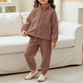 thumbnail image 3 of ITSAME Girls Outfit Set Cotton Zipper Stand Collar Jacket and Jogger Pants Fall Winter Warm Comfy Two Piece Set Brown Size 6, 3 of 8