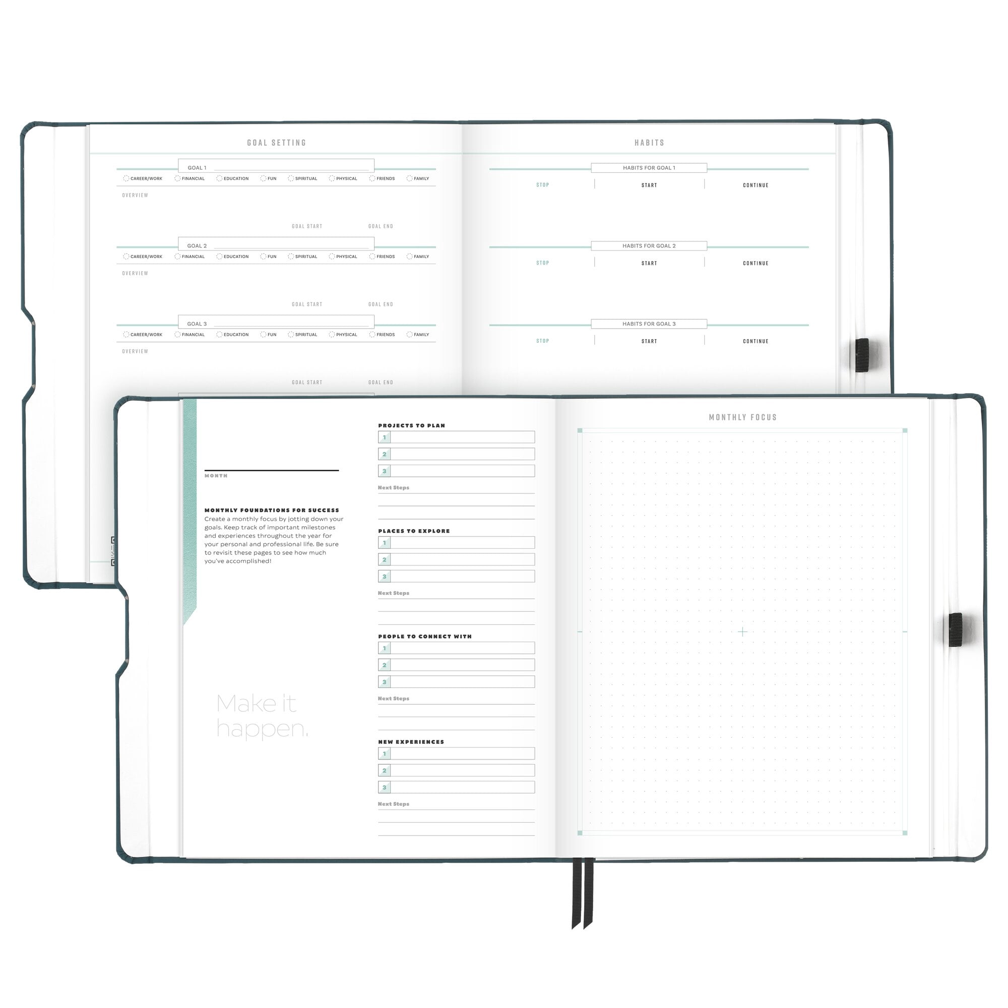 AT-A-GLANCE FOUNDATION GOAL SETTING Undated Weekly Monthly Planner Blue Large 8