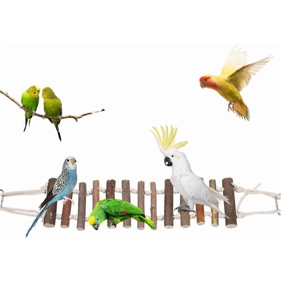 Rope Ladder Bird Toy, Wood Stairs Climbing Activity Attachment Natural Wooden Step Swing Hanging Chewing Pet Bridge Cage Birdcage Lovebirds Rodent Parakeet Parrot Cockatiel Gecko Hermit Crab