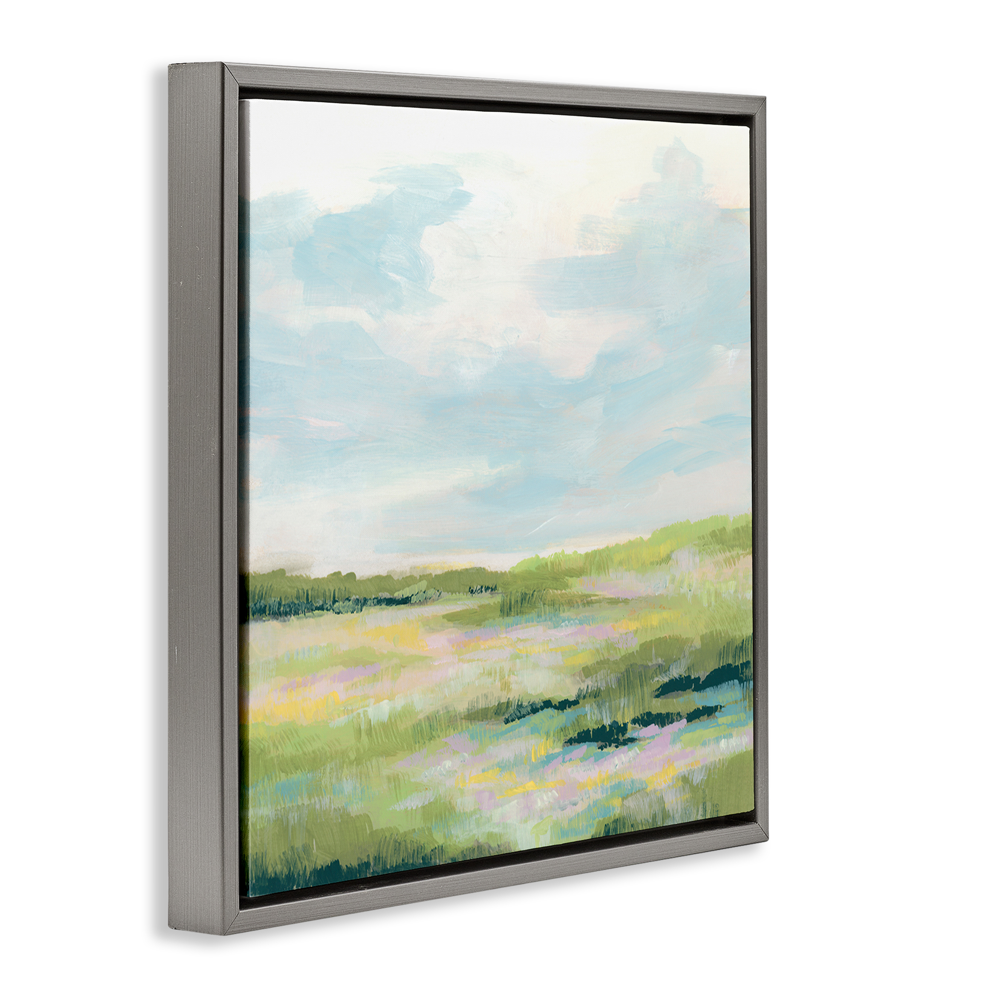 Stupell Industries Pastel Meadow Landscape Landscape & Nature Painting Gray Floater Framed Canvas Art Print Wall Art, 25 x 25