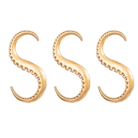 COPPERTIST.WU Brass Octopus S Hooks Hanging Metal S Shaped Hanger for Kitchen Plants Cups 3pcs (Large)