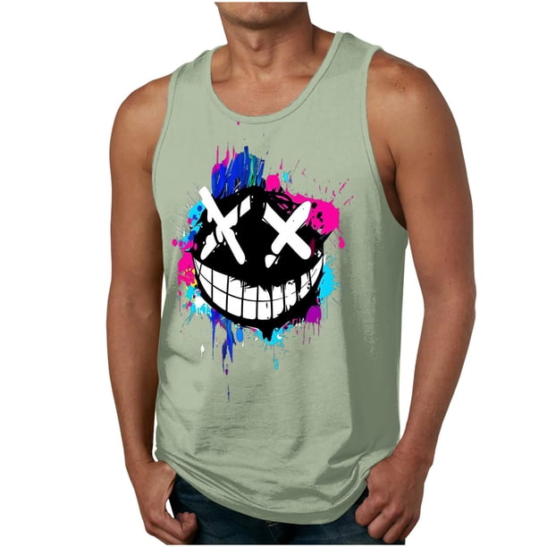 Casual Tops de Verano de la Moda de los Hombres sin Mangas Impreso Cuello Redondo, Camisa Ligera Y Cómoda para Diario