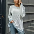 thumbnail image 5 of BLVB Womens Long Sleeve Shirts Striped Color Block Crewneck Split Casual Loose Fall Tunic Tops to Wear with Leggings, 5 of 9