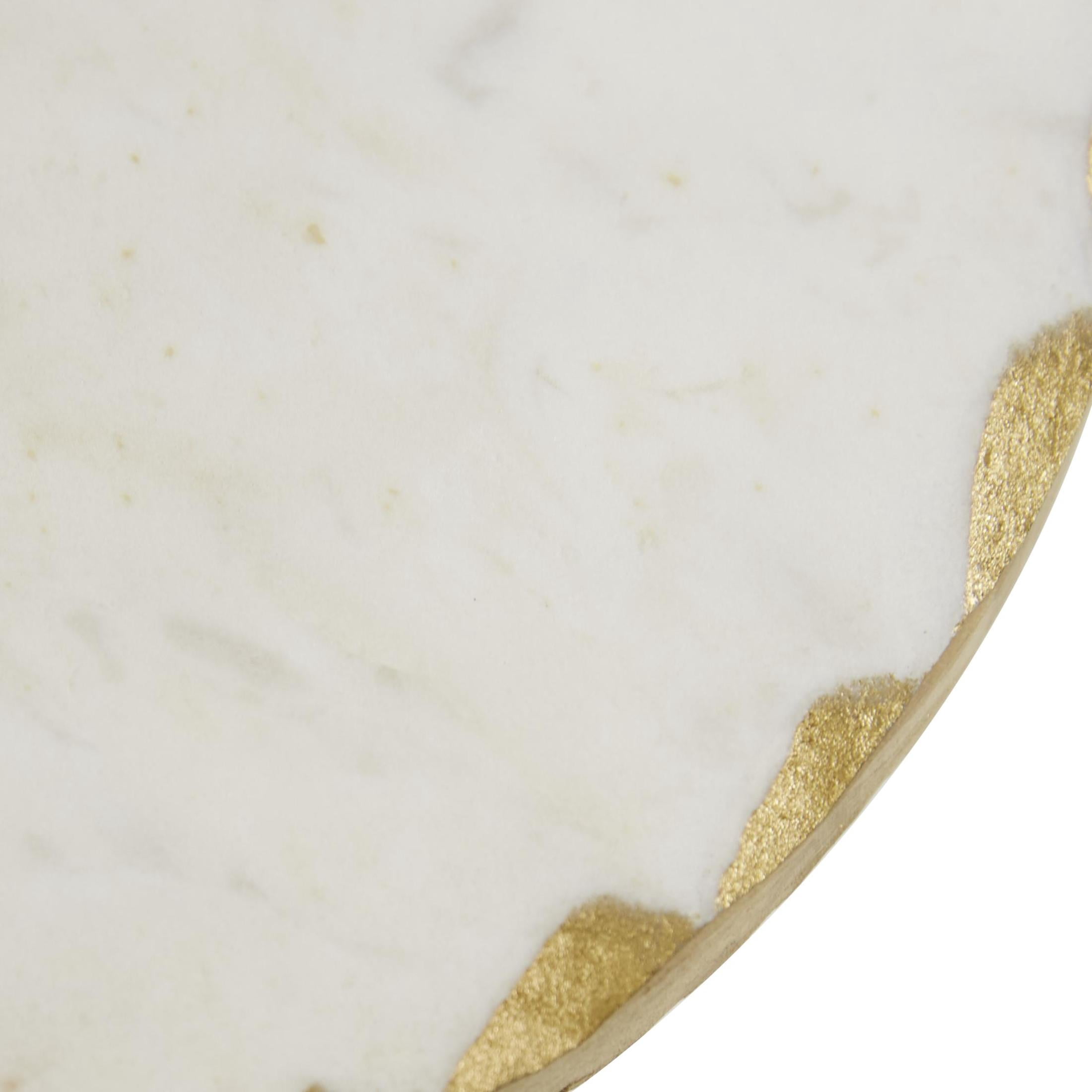 DecMode 12", 10"W White Marble Decorative Stand with Gold Base, 2-Pieces