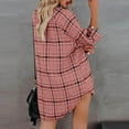 thumbnail image 4 of IROINNID Reduced Womens Plus Size Tops Lounge Loose V Neck Buttons Plaid Print Long Sleeve Pockets Mini Shirt Dress,Pink, 4 of 6
