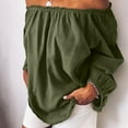 thumbnail image 2 of Fjofpr Womens Off The Shoulder Top Plus Size Long Sleeve Casual Solid Stringy Pullover Tops Blouses, 2 of 6