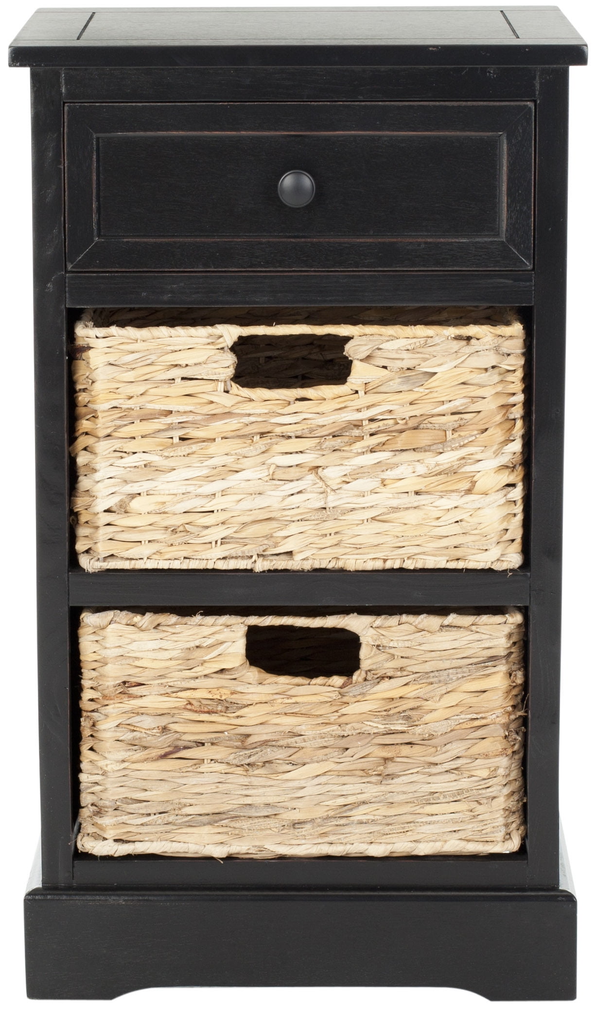 SAFAVIEH Carrie 1 Drawer Storage Side Table with 2 Baskets, Distressed Black