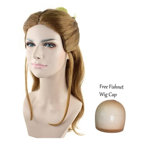 Cece Womens Belle Long Hair Curly Wigs Bun with Thin Side Tendrils for Cosplay Party Costume  with Wig Cap, Brunette