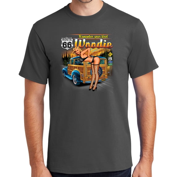 Buy Cool Shirts First Woodie Rt Route 66 Cotton T-shirt, 2XL Charcoal Gray - Tall