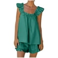 thumbnail image 1 of Conjunto de pijama de dos piezas para mujer: top corto sin mangas y pantalones cortos, poliéster, color liso, corte holgado, tallas S-XL, ropa de estar por casa para todas las estaciones, 1 of 8
