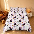 thumbnail image 3 of Homewish Cartoon Witch Cat Duvet Cover Queen for Girls, Halloween Spooky Animal Queen Bedding, Pure White, Pumpkin Bat Reversible 3-Piece, 1 Duvet Cover and 2 Pillowcases, 3 of 6