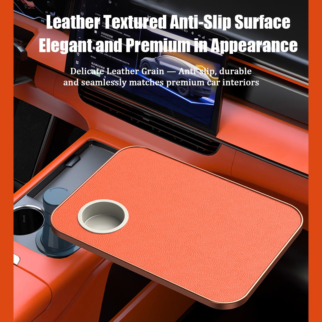 Rectangular Multifunctional Car Table for Rear Seat, Laptop Writing Board for Meals & Work, 360° Rotating Cantilever, Scratch-Resistant PU Leather Car Tray, Fits Most Car