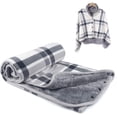 thumbnail image 1 of Manta portátil, manta de regazo a cuadros, cómoda manta de poncho con botones para cama, sofá, oficina, gris y blanco, 1 of 5