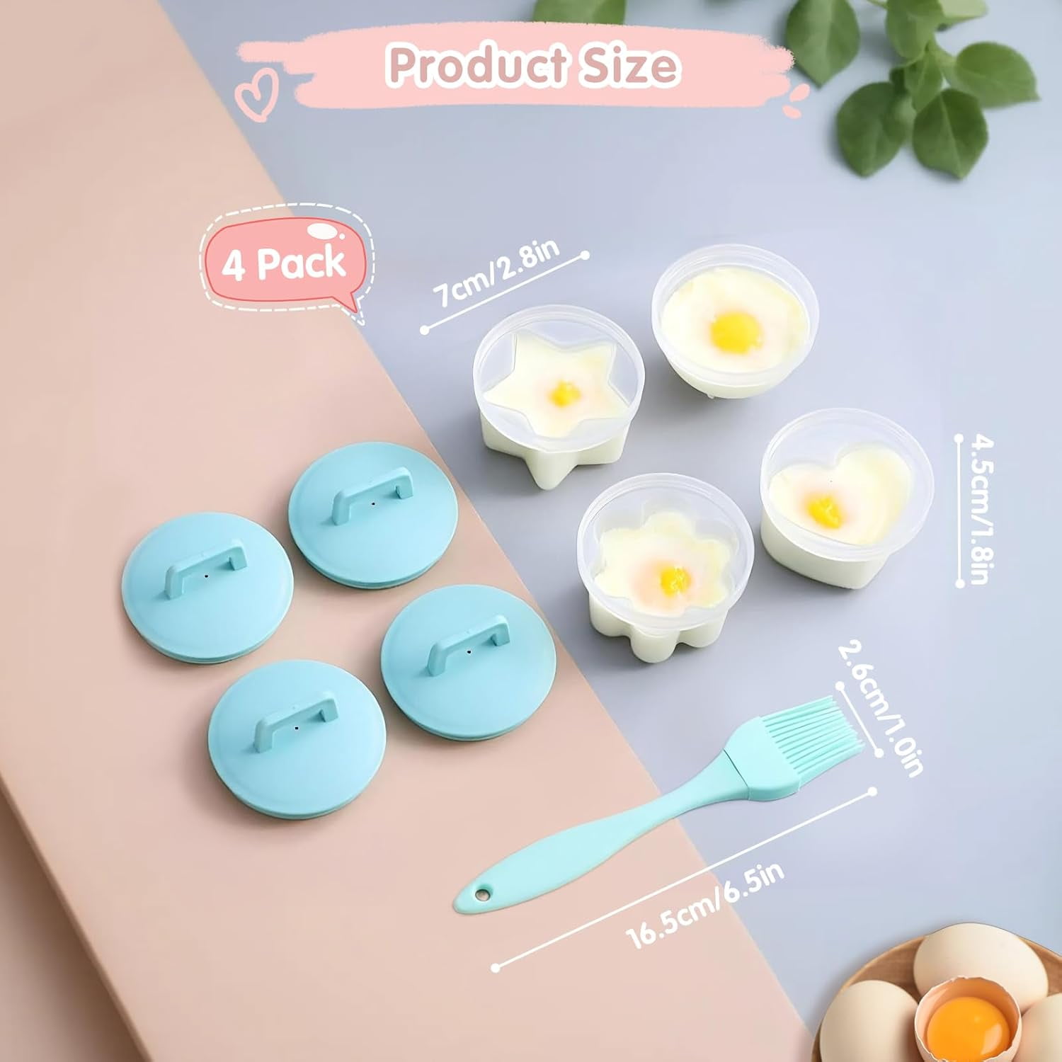 Egg Poacher Cups with Lid and Oil Brush, Reusable Nonstick Egg Molds, Blue