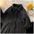 thumbnail image 3 of Camisas Para Hombre XXL Blusa de manga corta con bolsillo para hombre, informal, a rayas, con arrugas, a la moda, de verano (Black, XL), 3 of 7