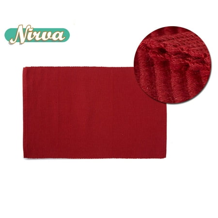 

Encasa Homes Dining Placemats (Set of 6 pcs) Made from Fine Ribbed Cotton - Perfect Size 19 x 13 inch Smart Modern Colours & Designs Use at Home Cafes Restaurants & Hotels - Solid Red