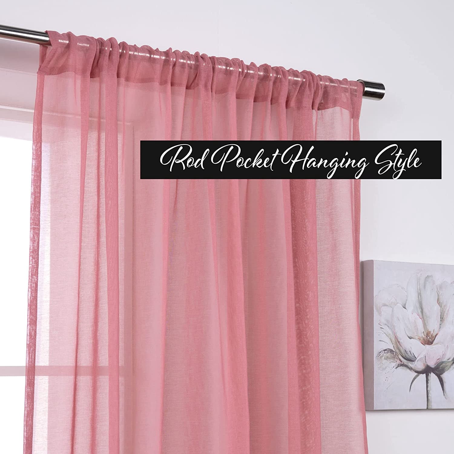 Quality Home Set of 2 Linen-Textured Semi-Sheer Curtain Panels – Rod Pocket Faux Linen Window Treatment for Living Room, Dining Room, Bedroom (Mauve, 52" W x 84 " L)