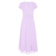thumbnail image 3 of iixpin Kids Girls Cap Sleeve Chiffon Wedding Bridesmaid Dress V Neck Ruched Formal Gowns Lavender 6, 3 of 7