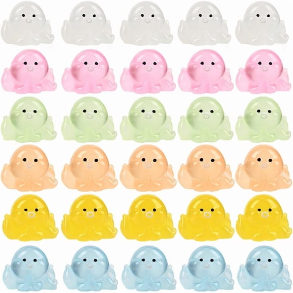 120Pcs 6 Colors Luminous Transparent Resin Octopus Display Decorations Glow in the Dark Micro Landscape Fish Decoration Mixed Color for Handmade