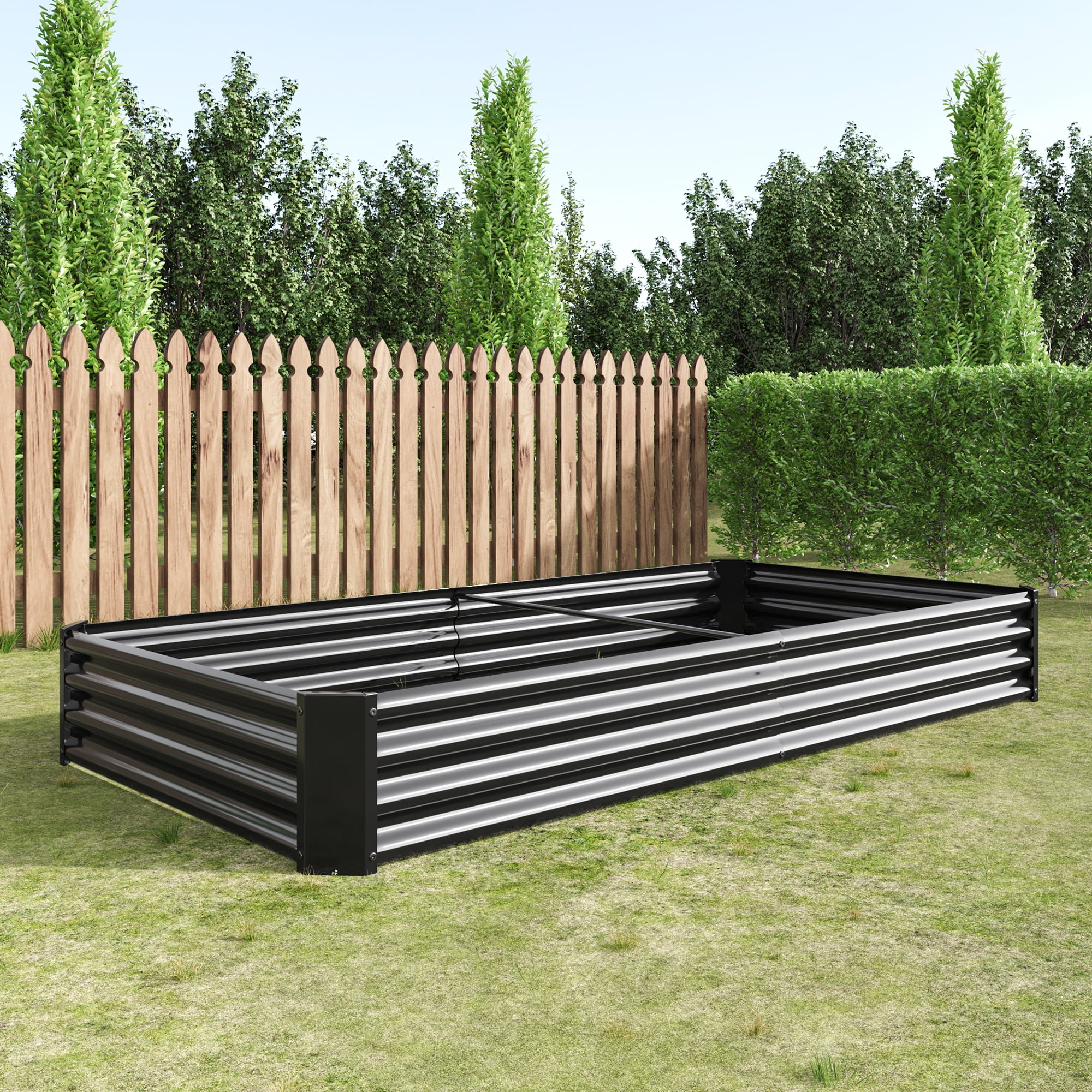 Set of 2 Black 8x4x1 Ft Metal Raised Garden Bed, Extra Large Rectangle Outdoor Planter Box for Vegetable Gardening, Heavy Duty Steel Raised Planter for Backyard Garden