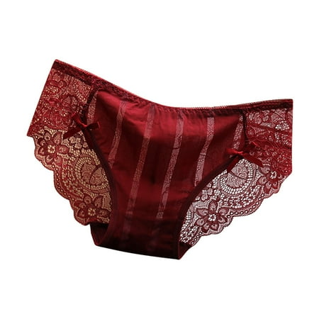 Yuhangmm Women s Panties Traceless Lace Panties For Women With Low Waist Sexy Pure Desire Sweet And Refreshing Silk Smooth Crotch Triangle Pants Womens V String Panties