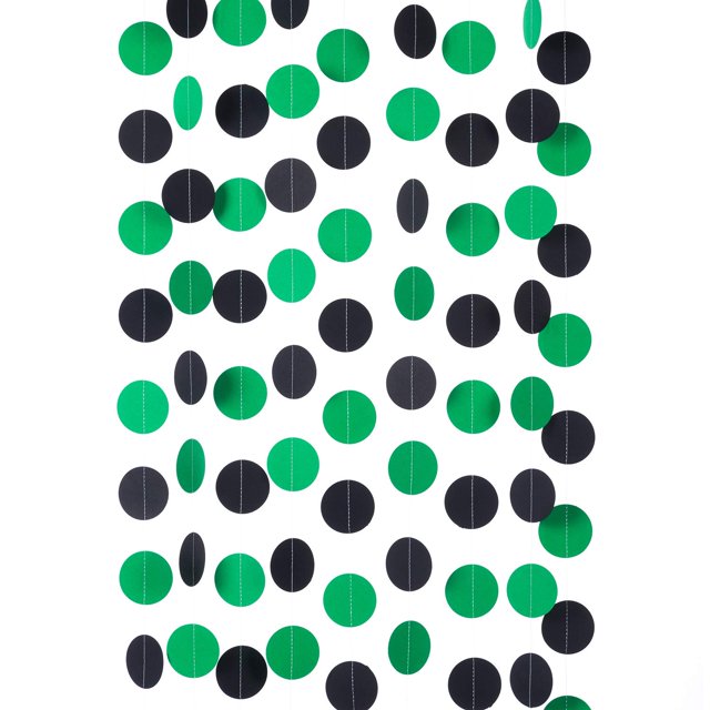 Weven Guirnalda De Papel Verde Y Negro Con Lunares Circulares Para Fiestas, Telón De Fondo, Decoraciones Colgantes De 2 Pulgadas De Diámetro, 3 Piezas De 30 Pies En Total