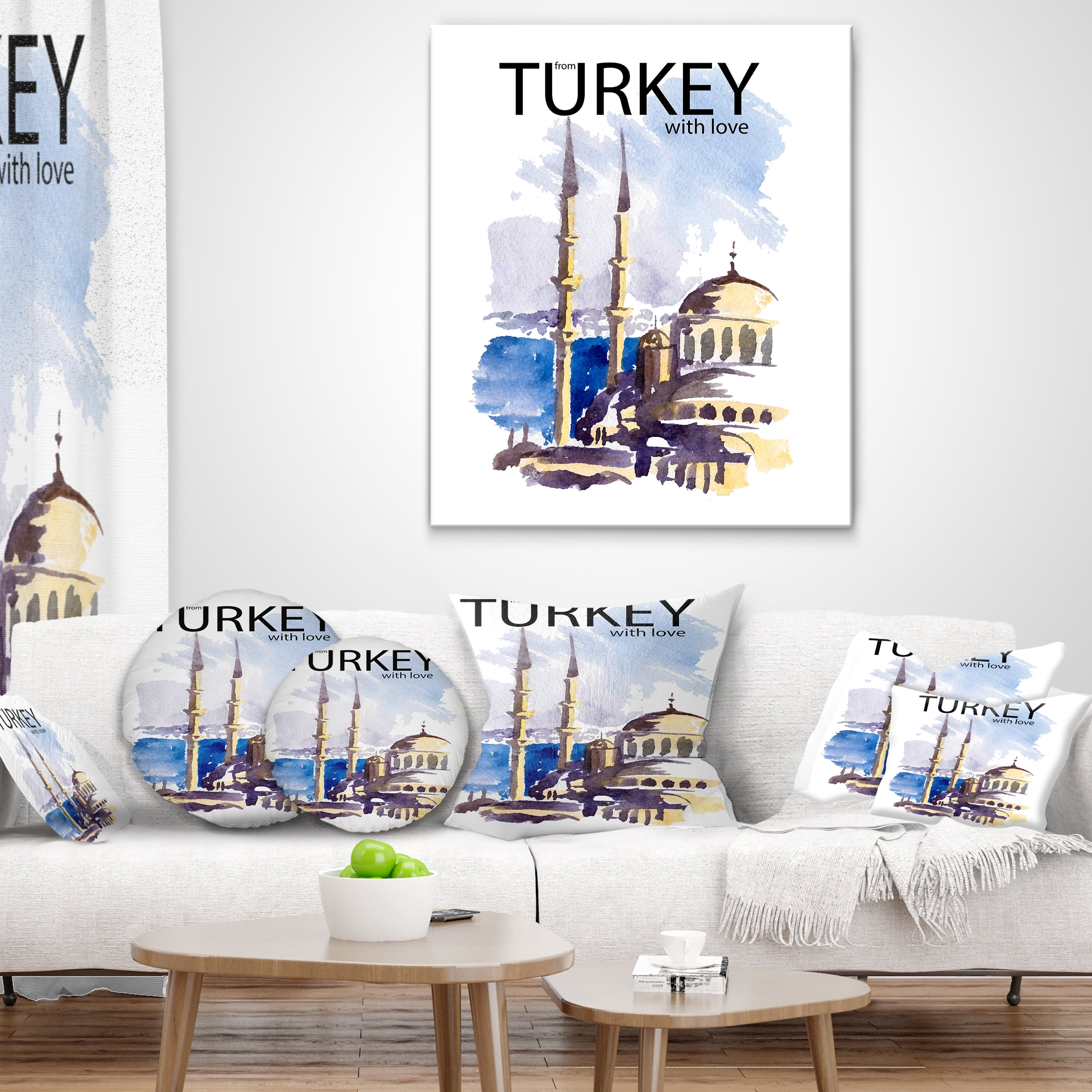 Designart Turkey Vector Illustration - Cityscape Throw Pillow - 18x18