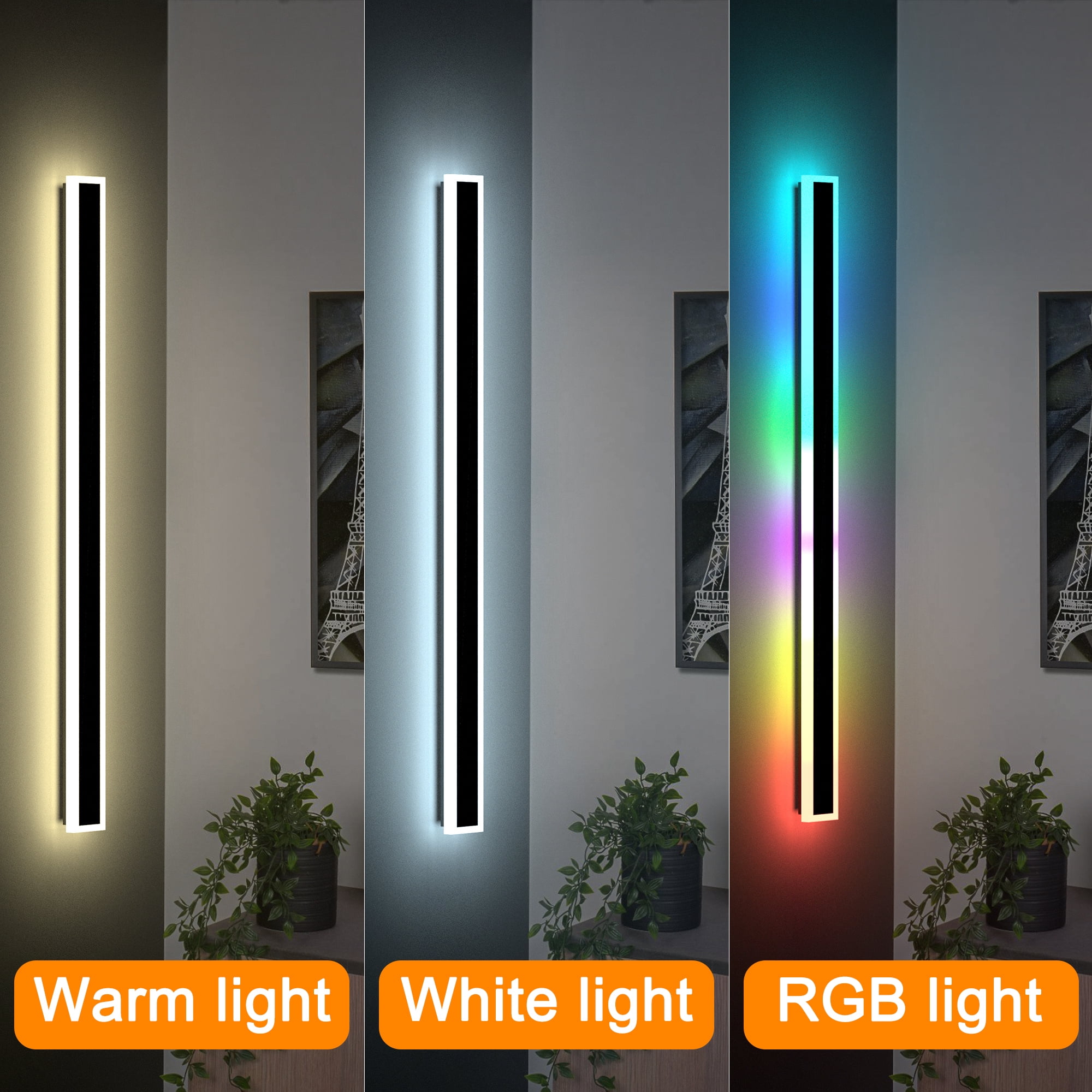 2-pack 40/60 inch long wall light, Modern Exterior wall lighting fixtures LED wall Sconces, remote control, app control, black and silver