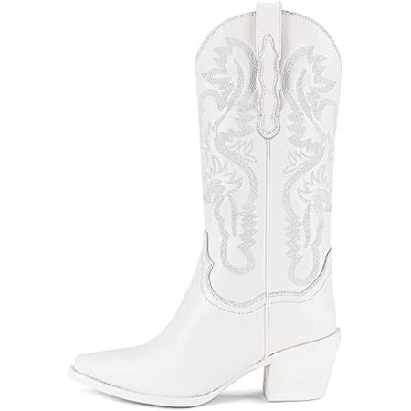 

Cowboy Boots for Women Mid Calf Embroidery Western Chunky Almond Toe Booties