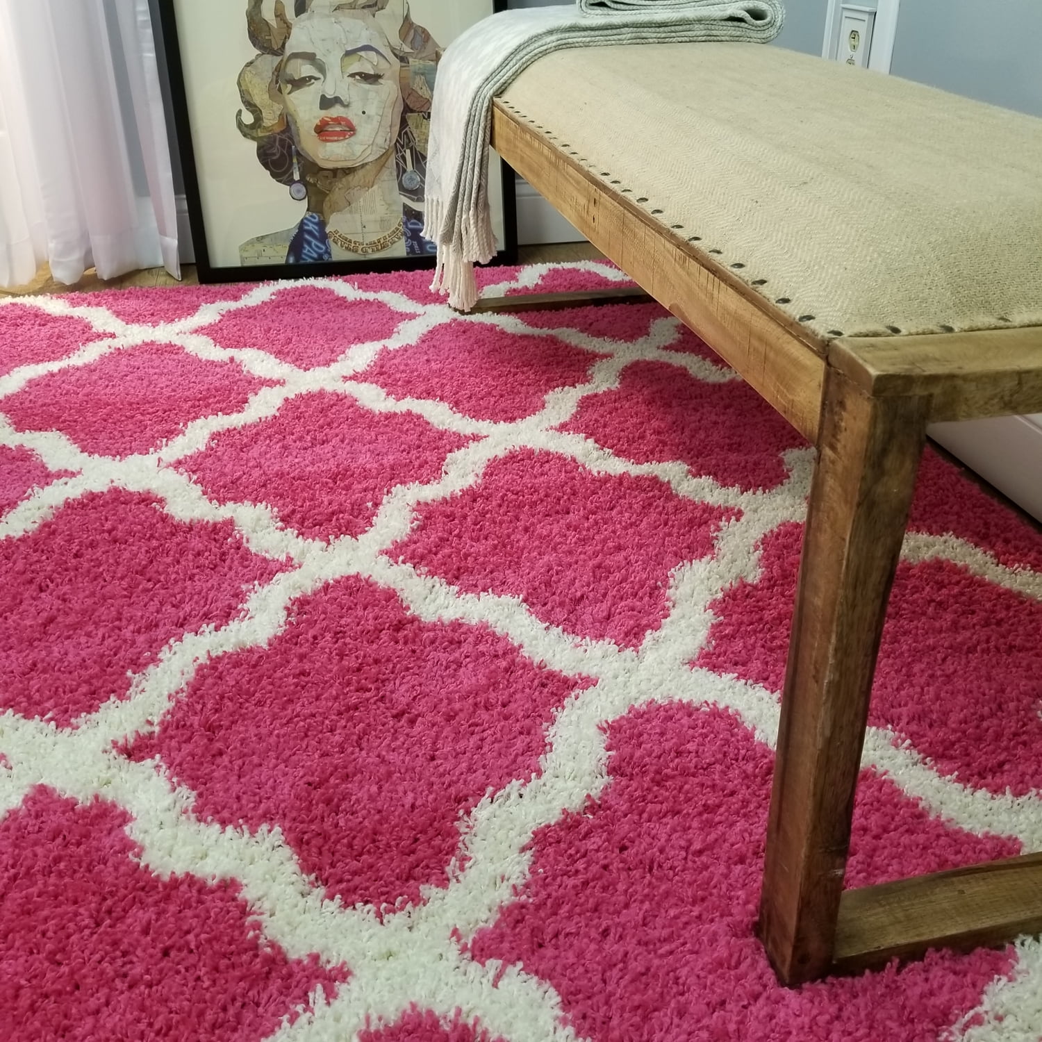 Maxy Home Bella Trellis Pink 5 ft. x 7 ft. Shag Area Rug