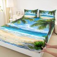 thumbnail image 4 of Castle Fairy Impasto Tropical Palm Beach Queen Sheets 4 Pieces,Mountain Coast Sunny Seascape Print Queen Sheet Sets,Turquoise Sand,1 Fitted Sheet,1 Flat Sheet and 2 Pillowcases, 4 of 6