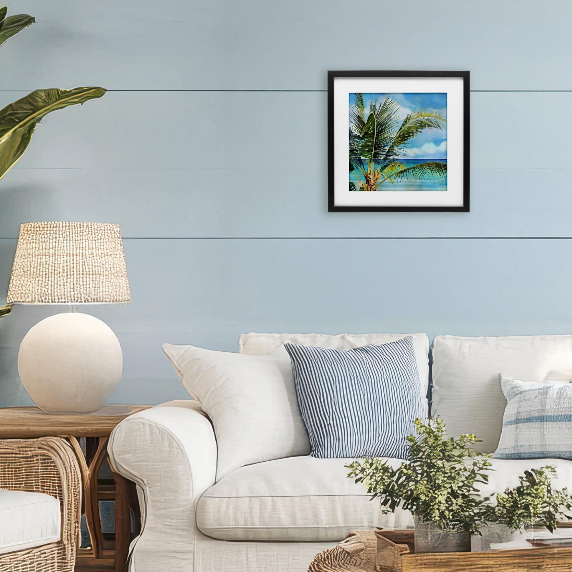 Stupell Industries Lush Palm Watercolor View Black Framed Print Under Glass, design by Mauro Devereaux
