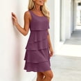thumbnail image 6 of Bxsruta Women‘s Sleeveless Chiffon A Line Swing Dress Casual Round Neck Tiered Ruffle Layered Cocktail Dress, 6 of 8