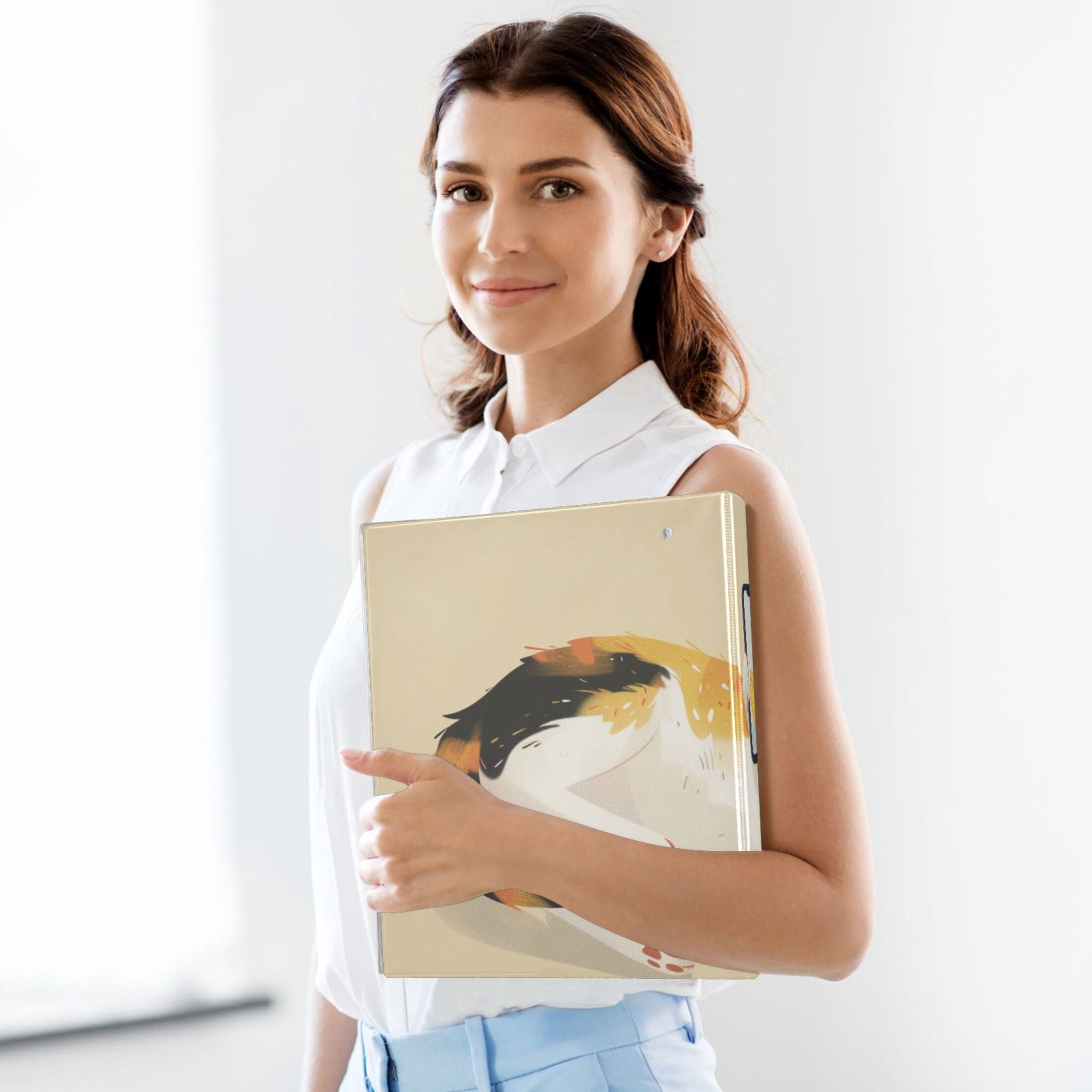 Cat Plays Phone 3 Ring Binders 1.5 inch Hardcover File Folders with Interior Pockets A4 Size Organizer for School Office Hospital