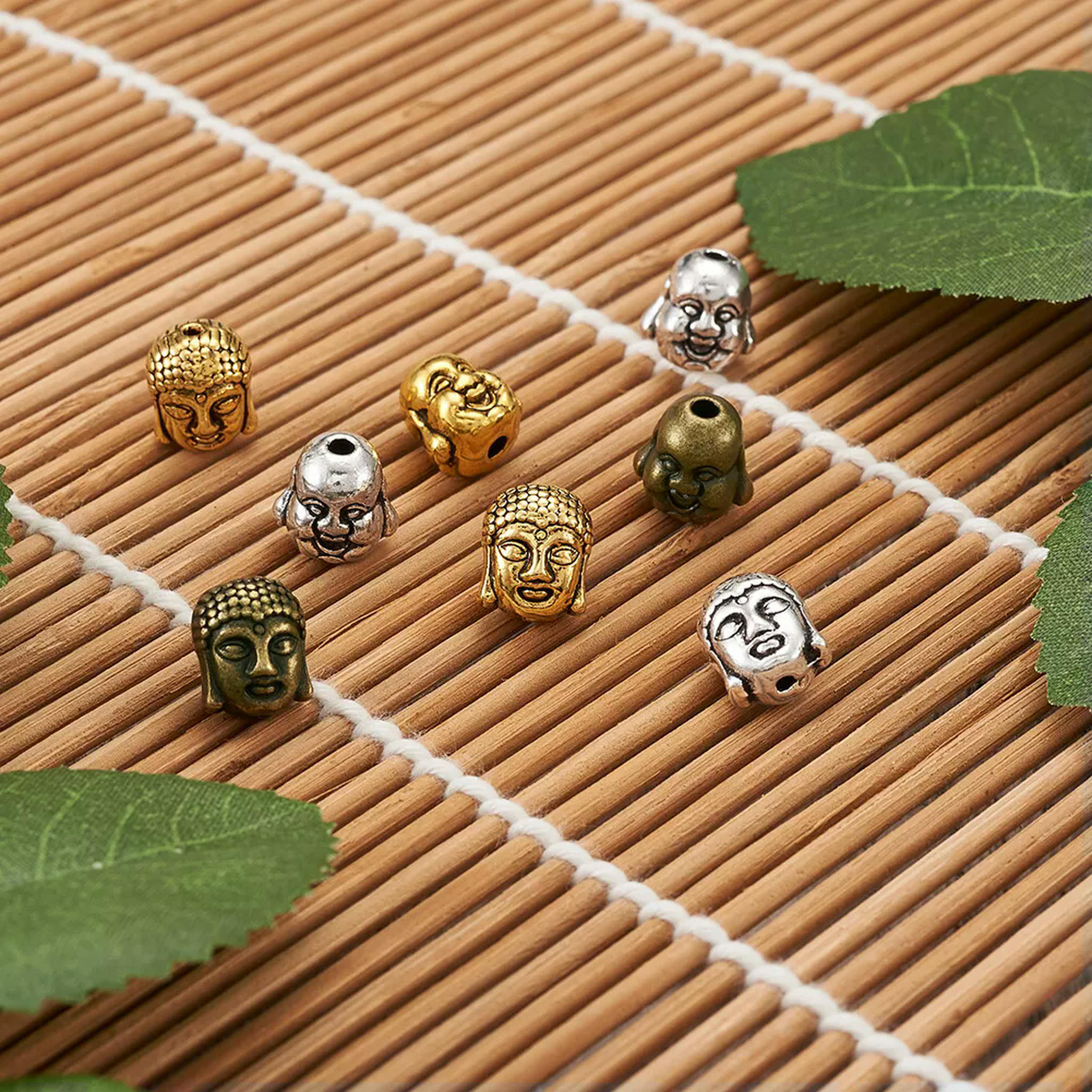EOEMY 60Pcs Tibetan Alloy Buddha Beads Mini Metal Loose Spacer For Buddhist 10~11mm
