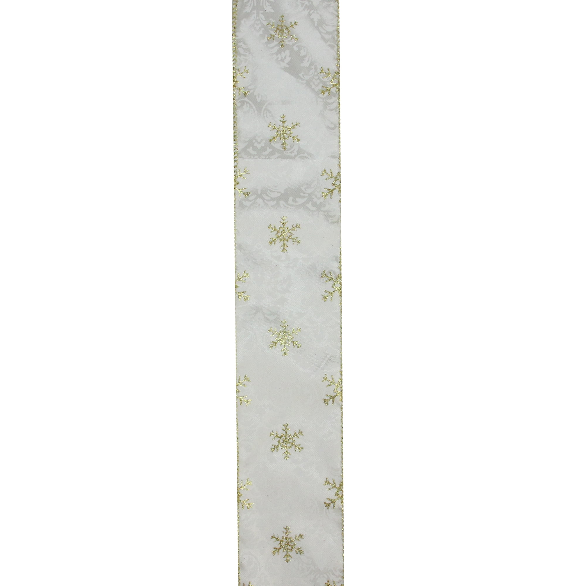 Northlight Pack of 12 White and Sparkling Gold Snowflakes Wired Christmas Craft Ribbon 2.5" x 120