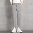 thumbnail image 3 of Pantalones de oficina rectos y elásticos de 9 pulgadas recortados para hombre, pantalones de trabajo para hombre, pantalones de traje elásticos con trenzas, ajustados, baratos, para vestir, informales, 3 of 5